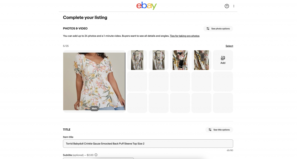 ebay business listing tool screenshot.